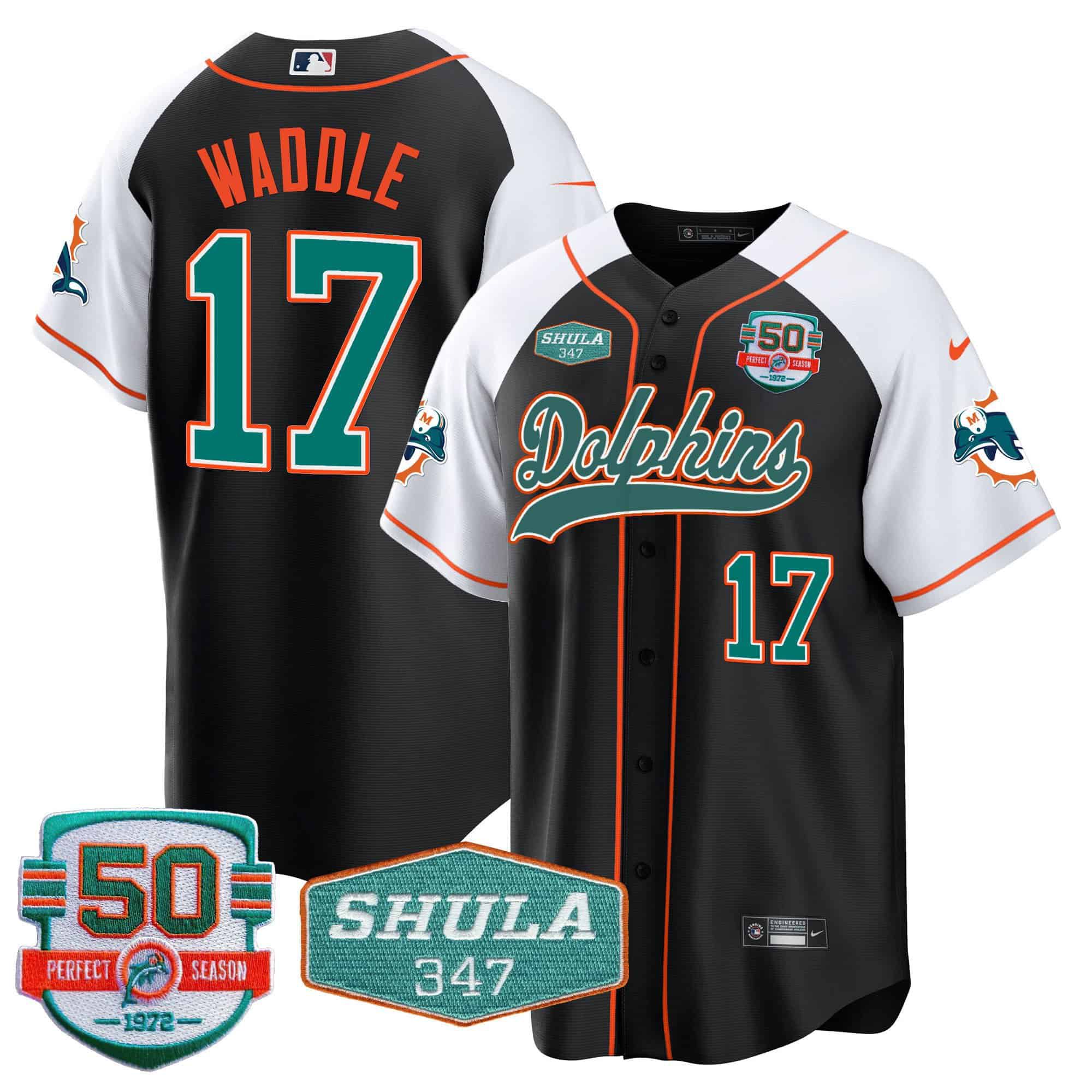 Men Miami Dolphins #17 Waddle Black 2024 Nike 50th Don Shula Memorial Patch Baseball NFL Jersey->indianapolis colts->NFL Jersey